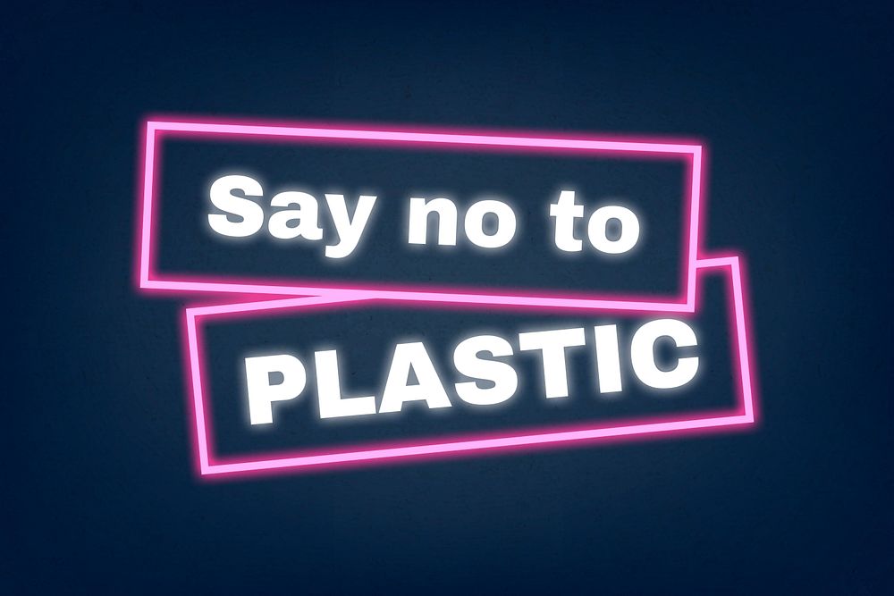 Glowing neon sign psd illustration with say no to plastic text