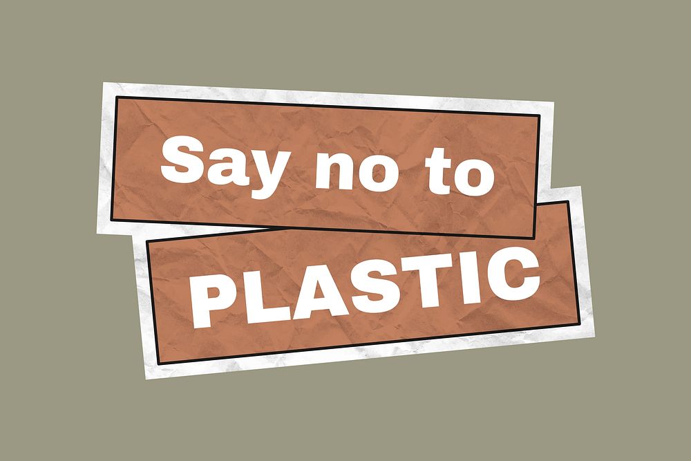 Zero waste sticker vector illustration say no to plastic text in crumpled paper texture