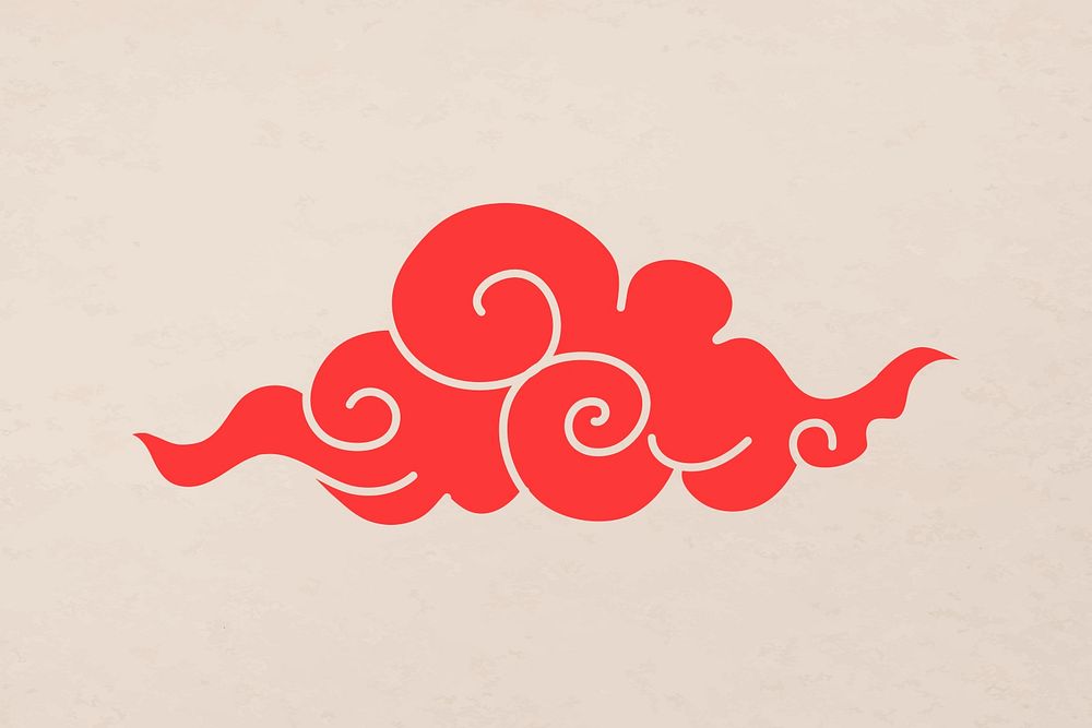 Oriental cloud sticker, red Chinese design clipart psd