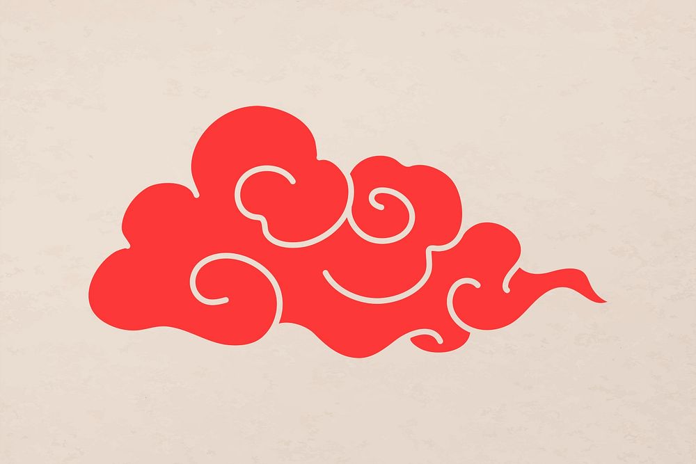 Oriental cloud sticker, red Chinese design clipart psd