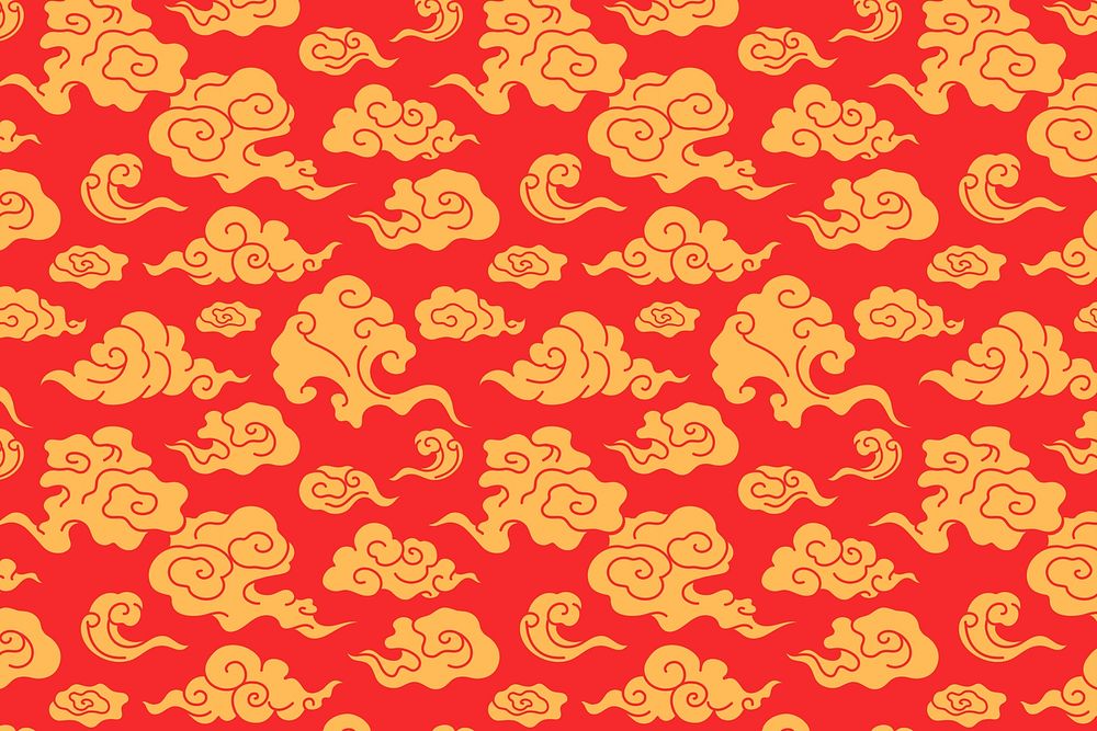 Cloud background wallpaper, red oriental pattern illustration psd