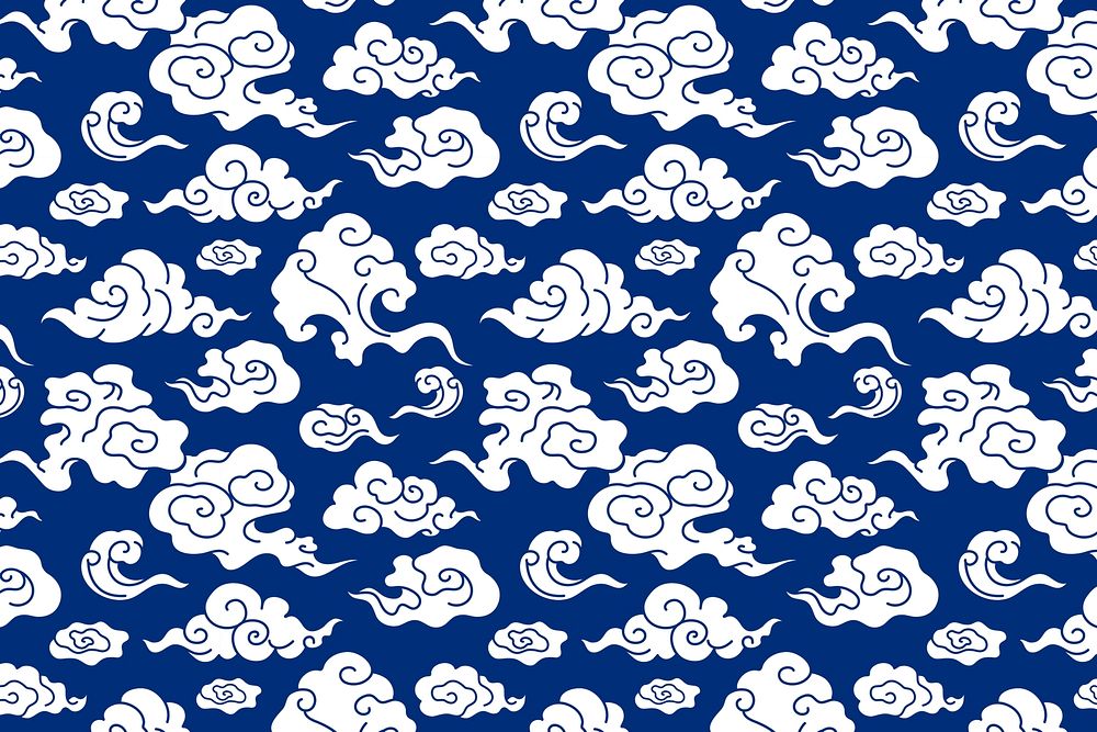 Blue cloud background, Chinese oriental pattern illustration psd