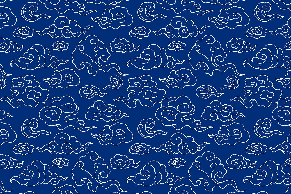 Chinese blue background, cloud pattern illustration psd
