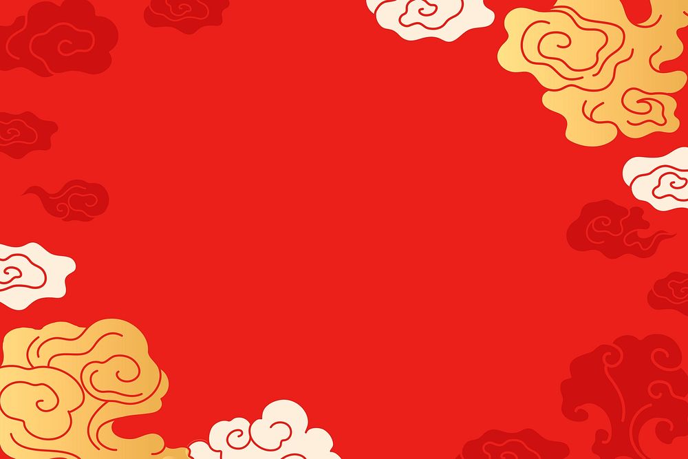 Chinese desktop background, red cloud illustration psd