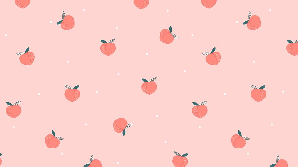 Peach computer wallpaper vector, cute background, fruit doodle