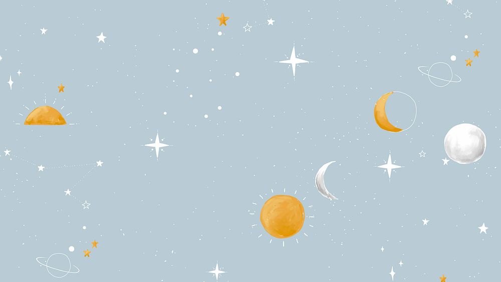 Moon & stars desktop wallpaper, cute background vector