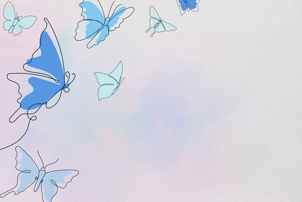 Beautiful butterfly background, blue border, psd animal illustration