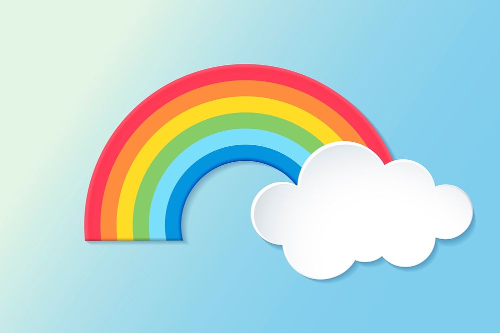 Rainbow illustration, 3d design, gradient blue background