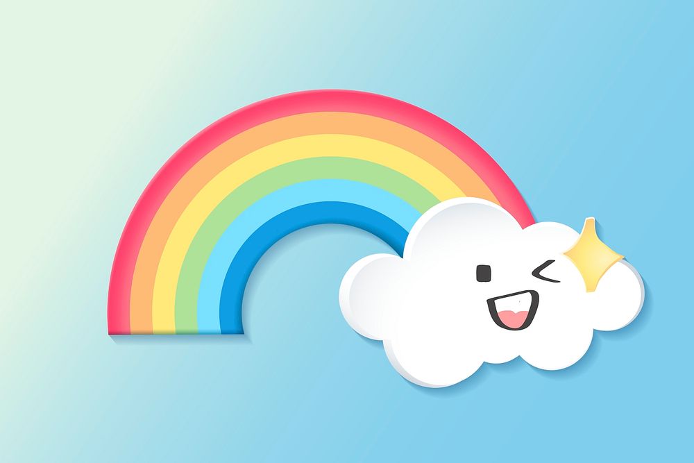 Happy rainbow element, cute weather clipart psd on blue background