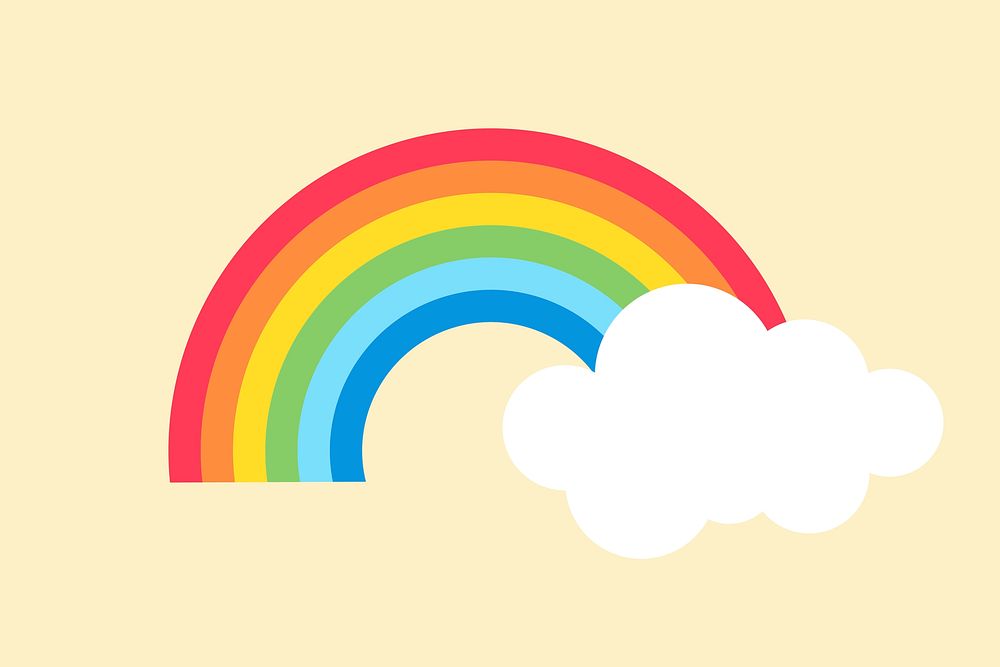 Paper rainbow element, cute weather clipart vector on yellow background