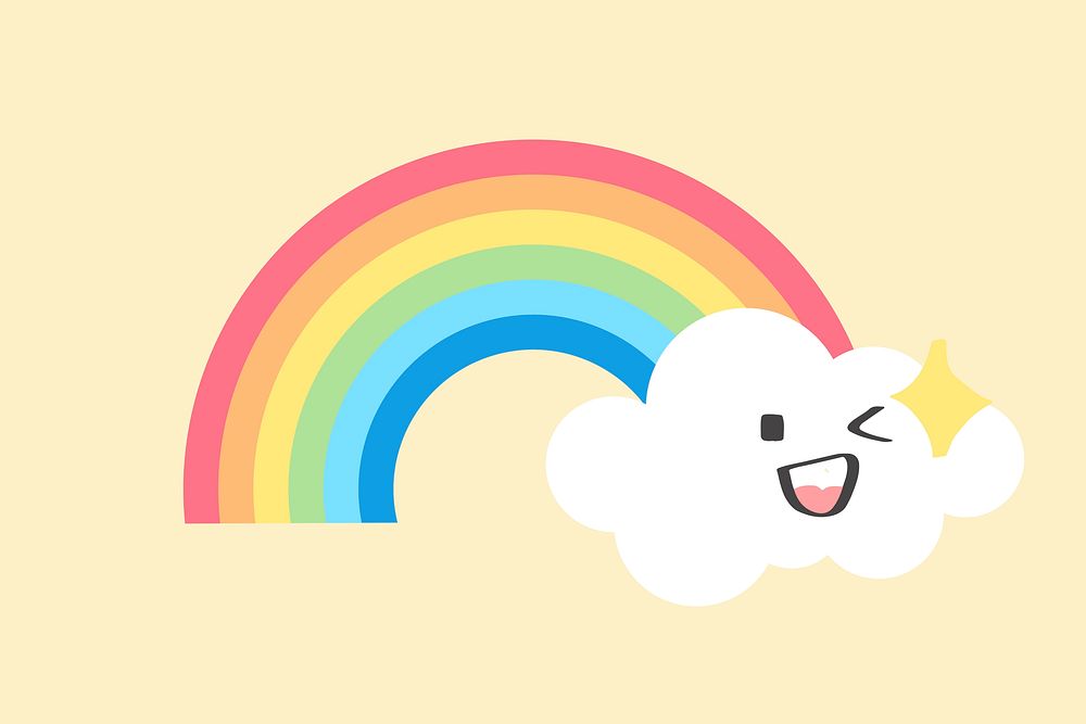 Happy rainbow element, cute weather clipart vector on yellow background