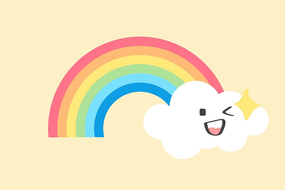 Happy rainbow element, cute weather clipart psd on yellow background