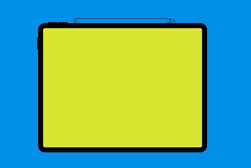 iPad, green screen, stylus charging on top, digital device psd illustration