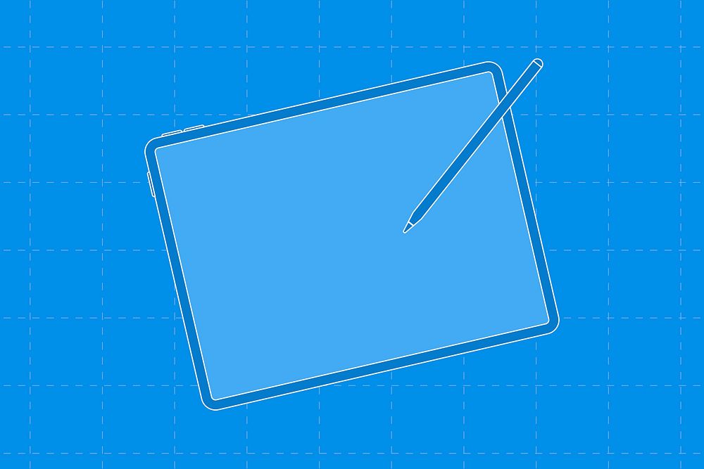 Blue iPad, blank screen, digital device psd illustration