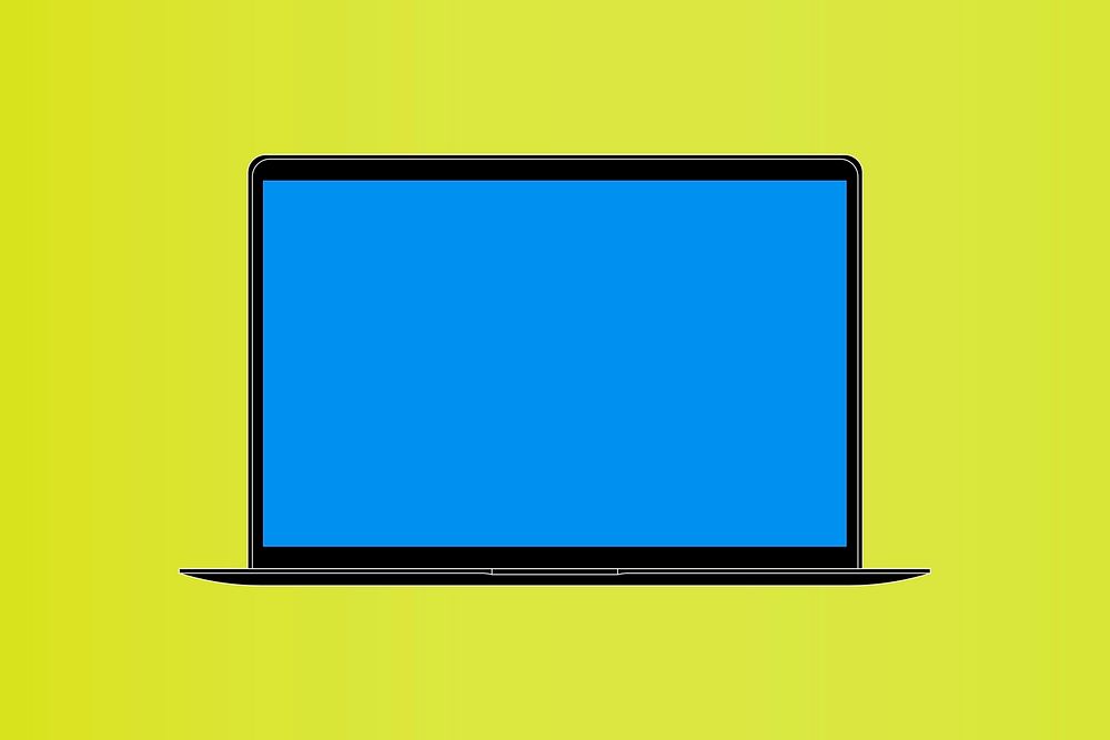 Blue laptop, blank screen digital device psd illustration