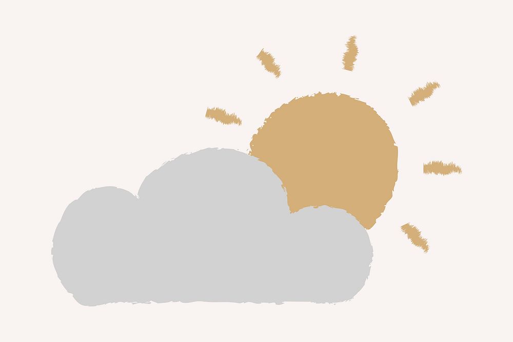 Cute sun and cloud in doodle style vector