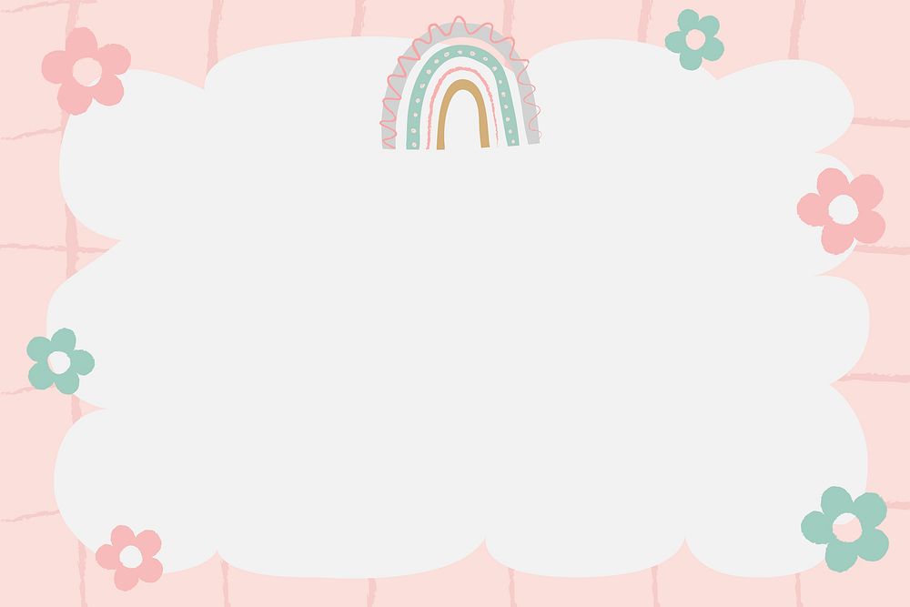 Pastel pink frame, cute doodle rainbow border psd