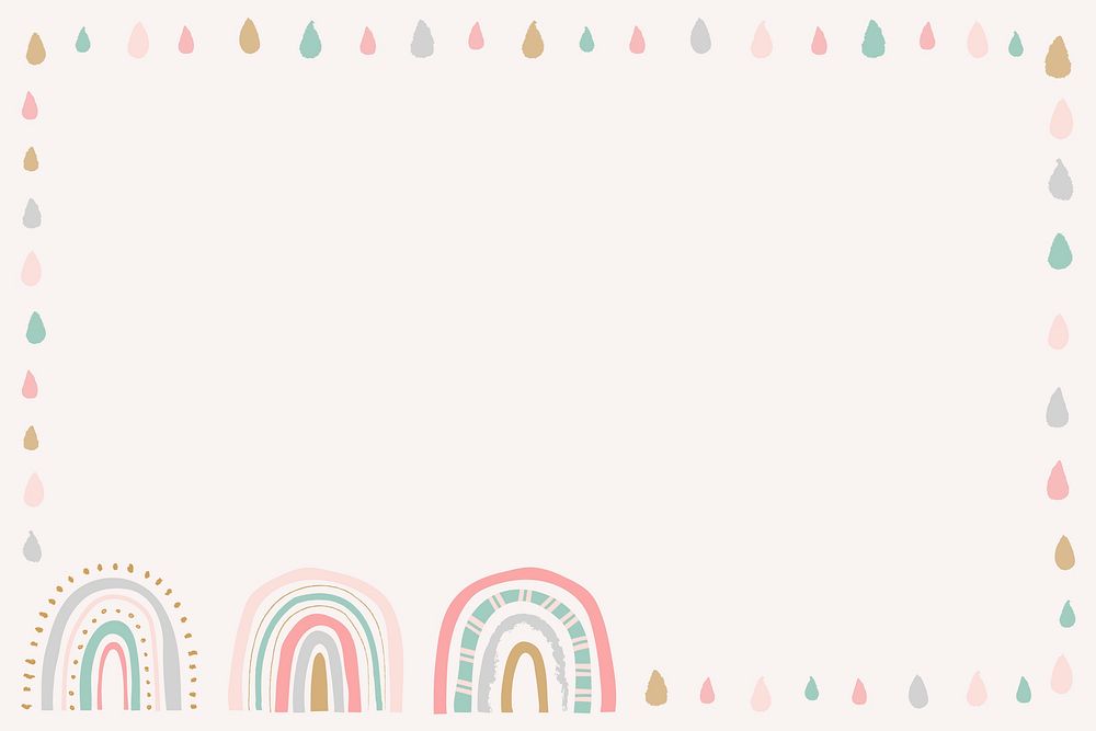 Rainbow frame, cute doodle border vector