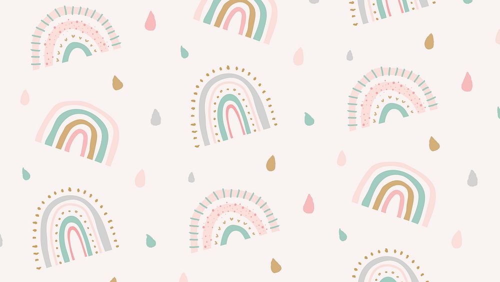 Rainbow pattern wallpaper, cute doodle desktop background vector