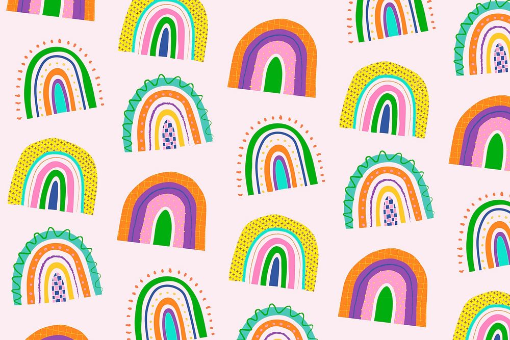 Funky doodle pattern, rainbow background