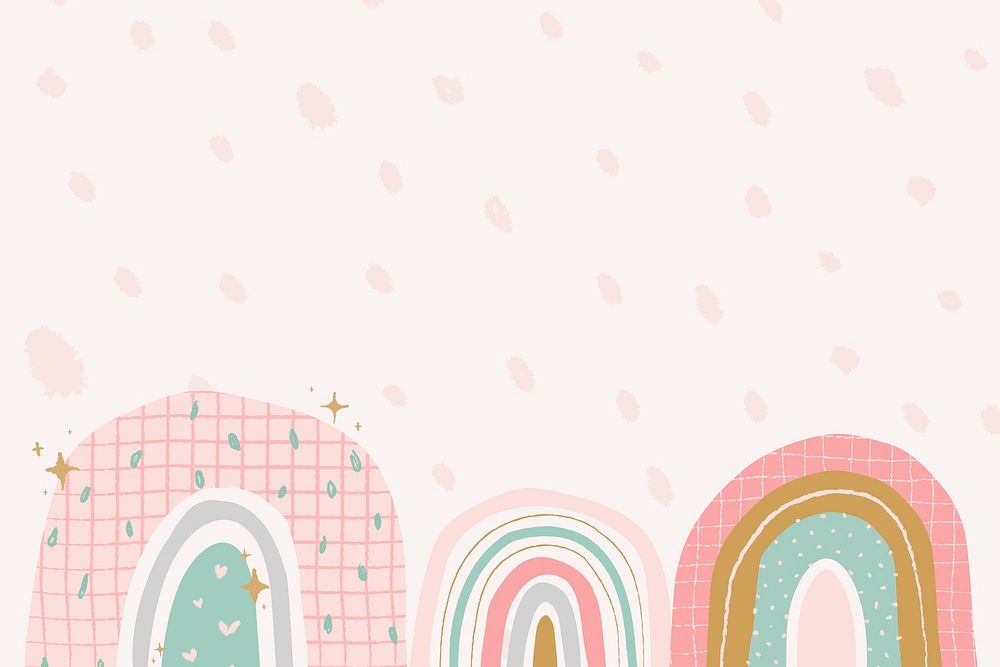 Cute rainbow background, doodle on pastel pink vector