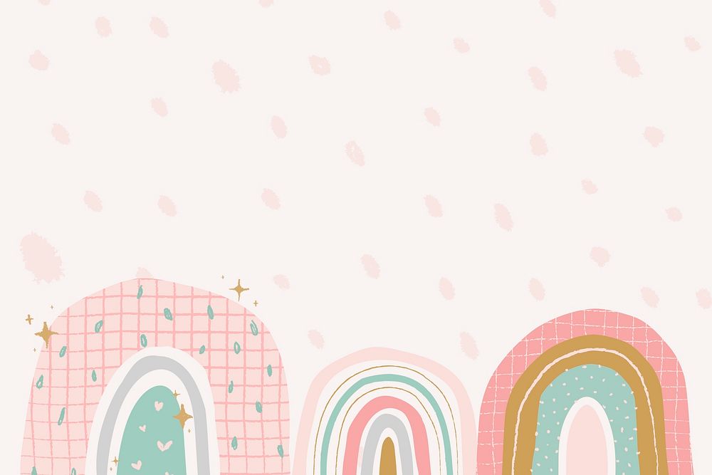 Rainbow background, cute doodle on pastel pink psd