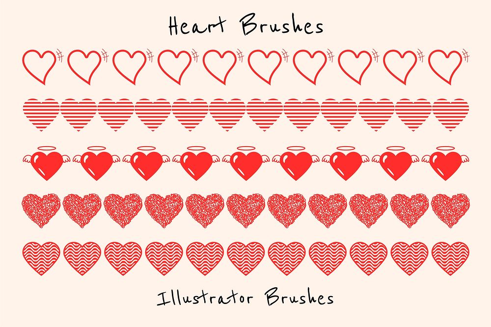 Cute heart illustrator brush, love pattern vector add-on set