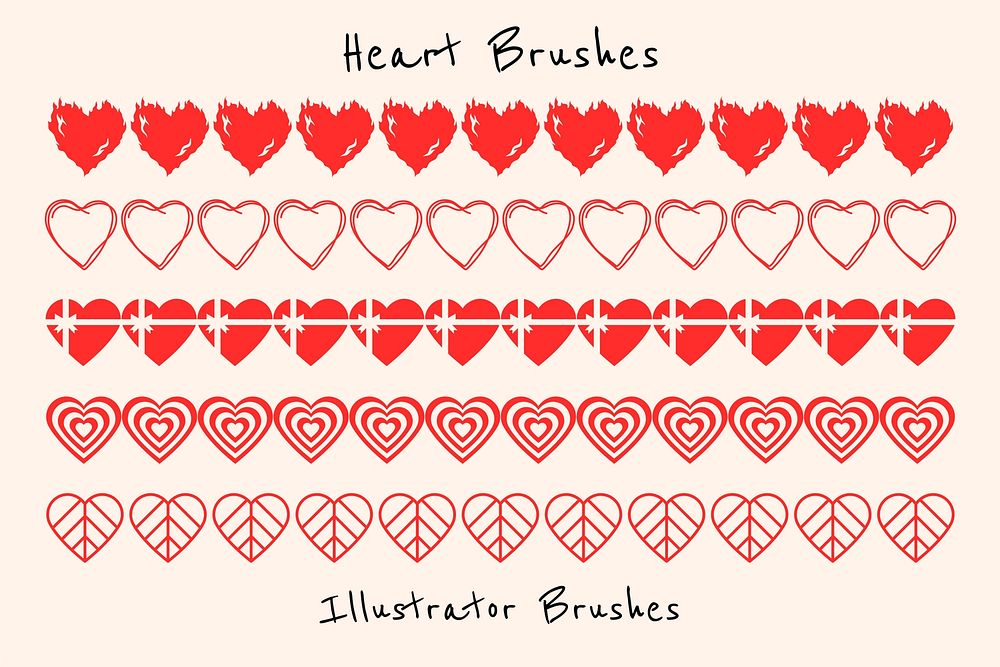 Red heart pattern illustrator brush vector add-on set