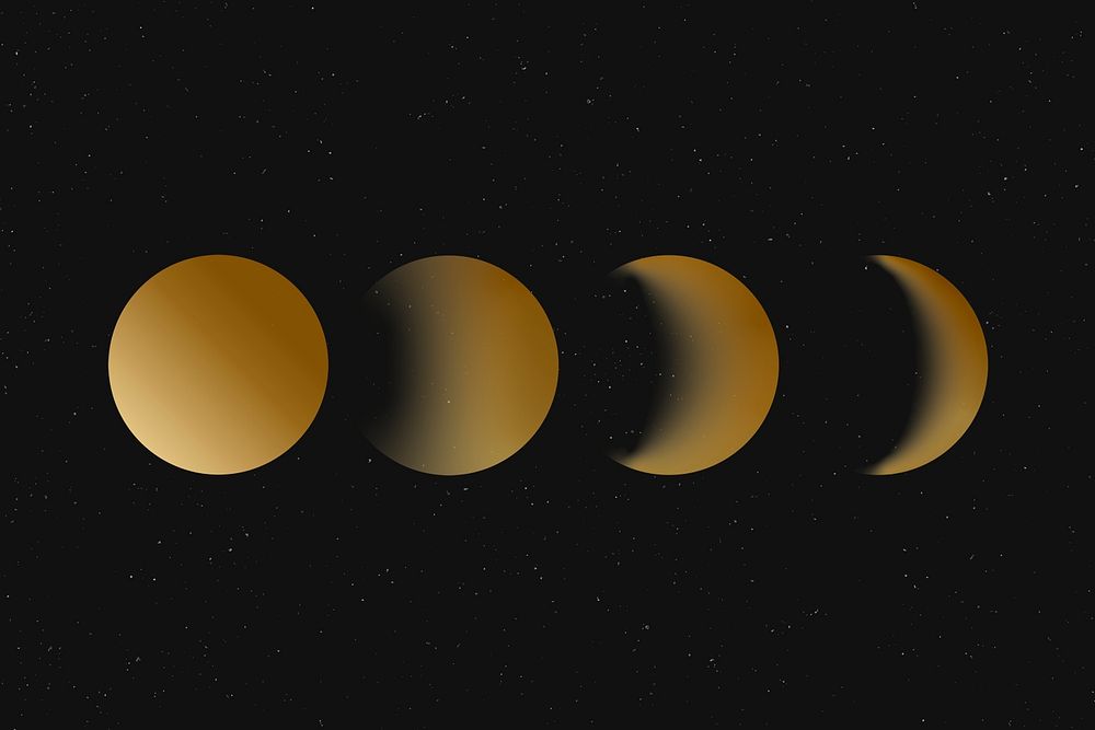 Moon phases background, retro aesthetic gold astronomy image psd