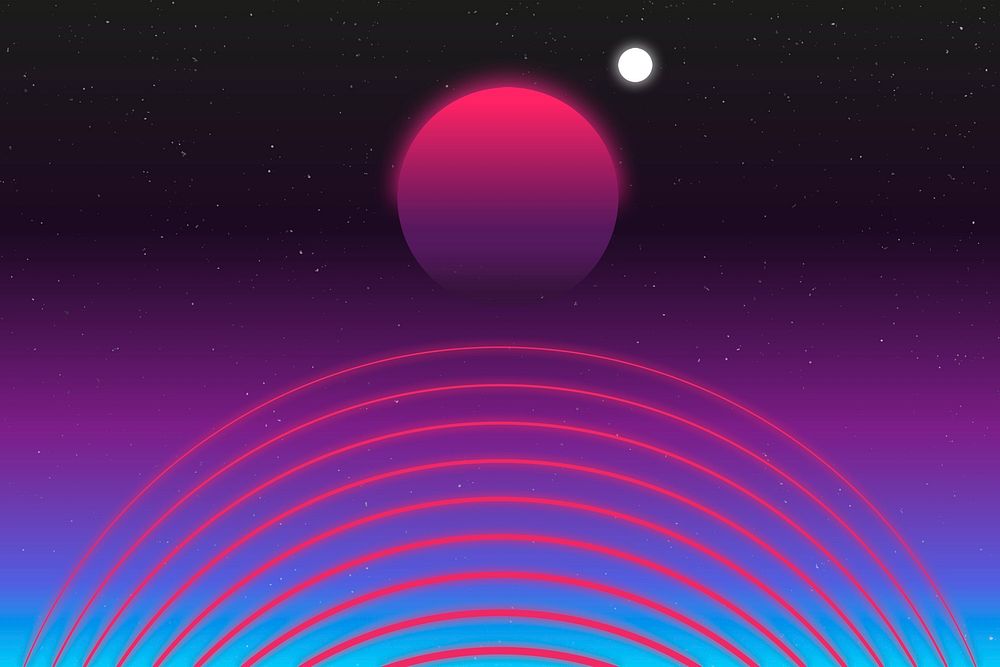 Retro futuristic background, pink neon gradient with galaxy illustration psd