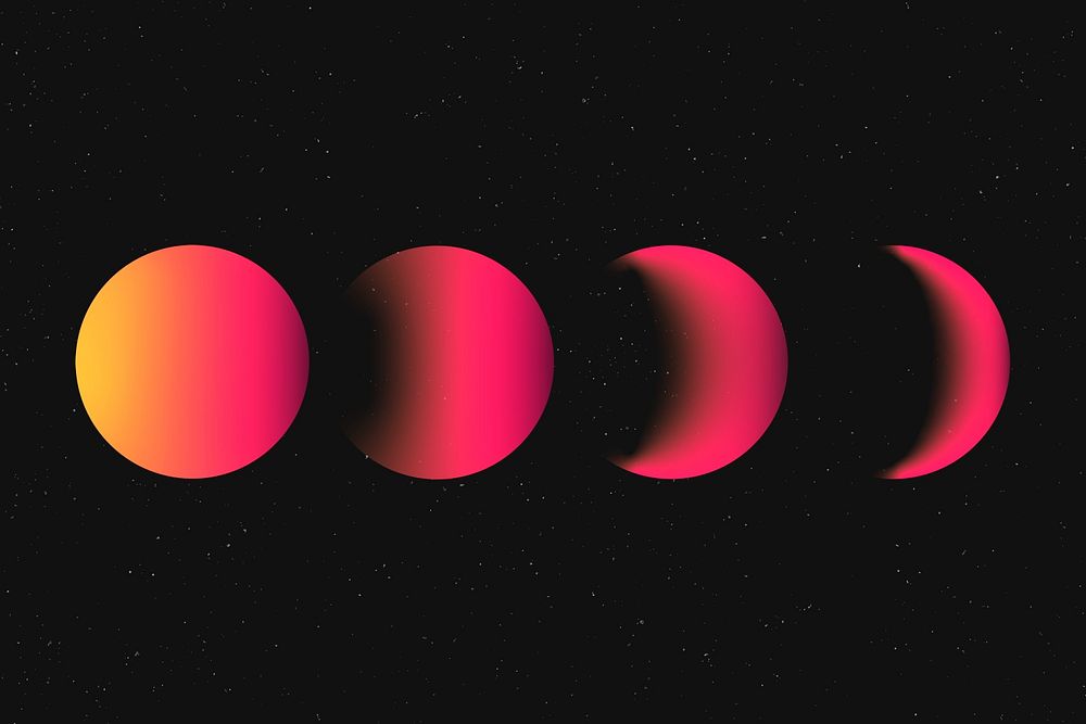 Moon phases background, retro neon pink astronomy image psd
