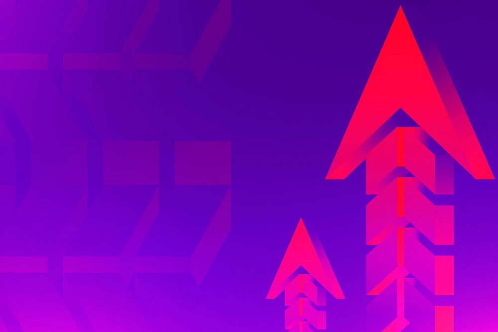 Purple arrow background, neon border, business development design psd