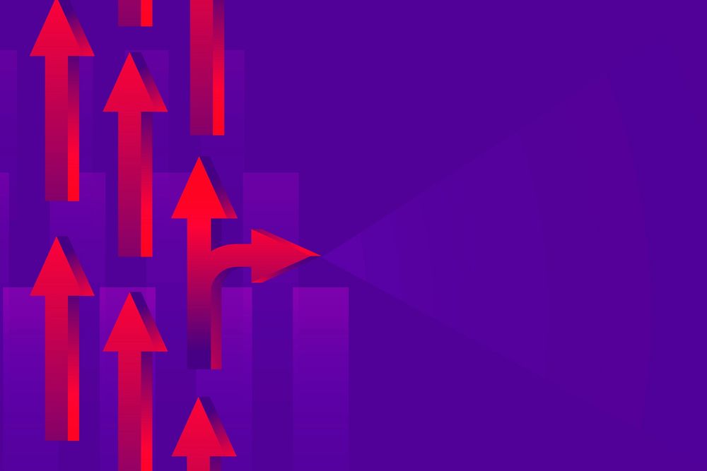Purple arrow background, neon border, business development psd