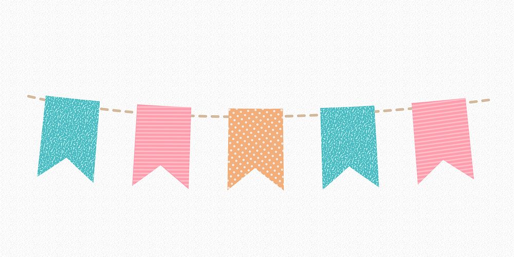 Pastel bunting sticker, cute festive and colorful clipart vector