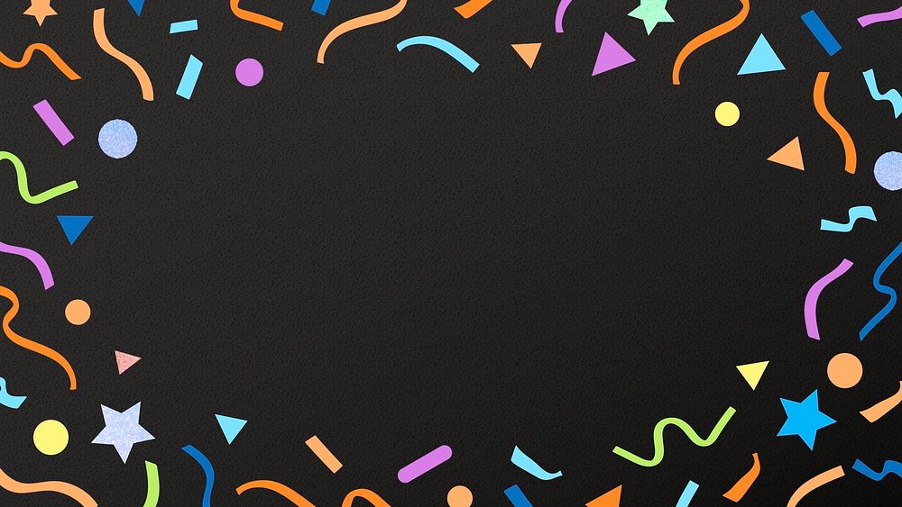 Festive frame computer wallpaper, black colorful ribbons, party theme