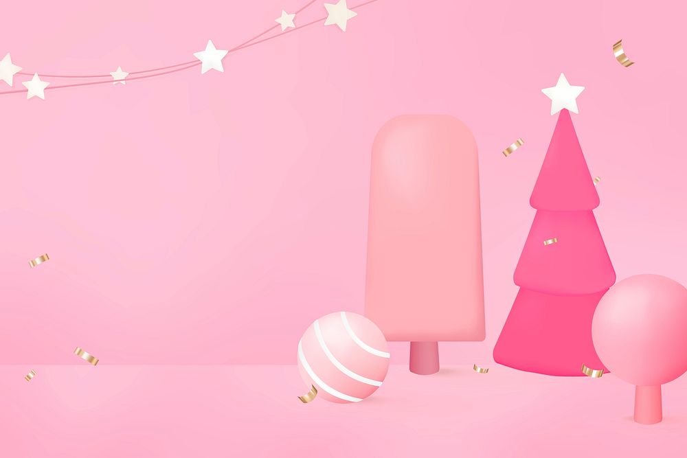 Pink 3D Christmas background, festive design psd