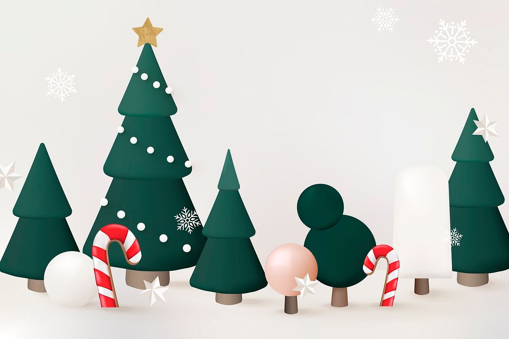 3D winter holidays background, Christmas tree and candy cane