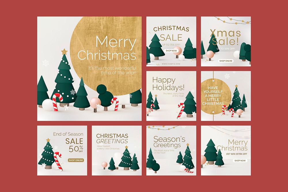 Merry Christmas sale poster template set vector