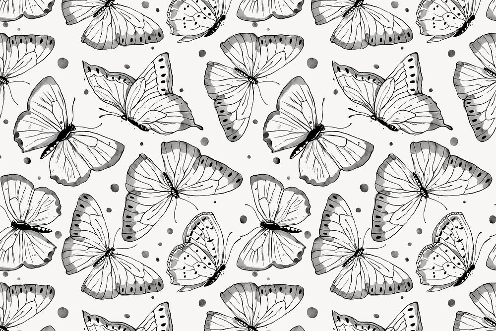 Ink butterfly background, line art pattern design vector