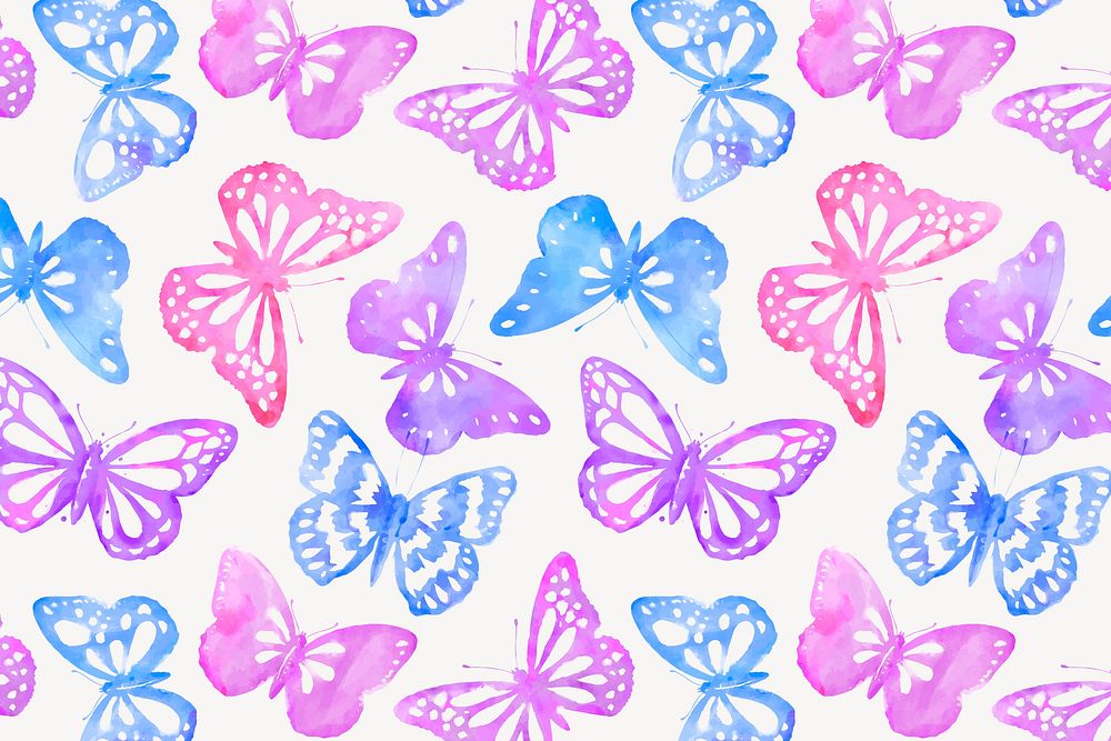 Watercolor butterfly background pattern, feminine design vector