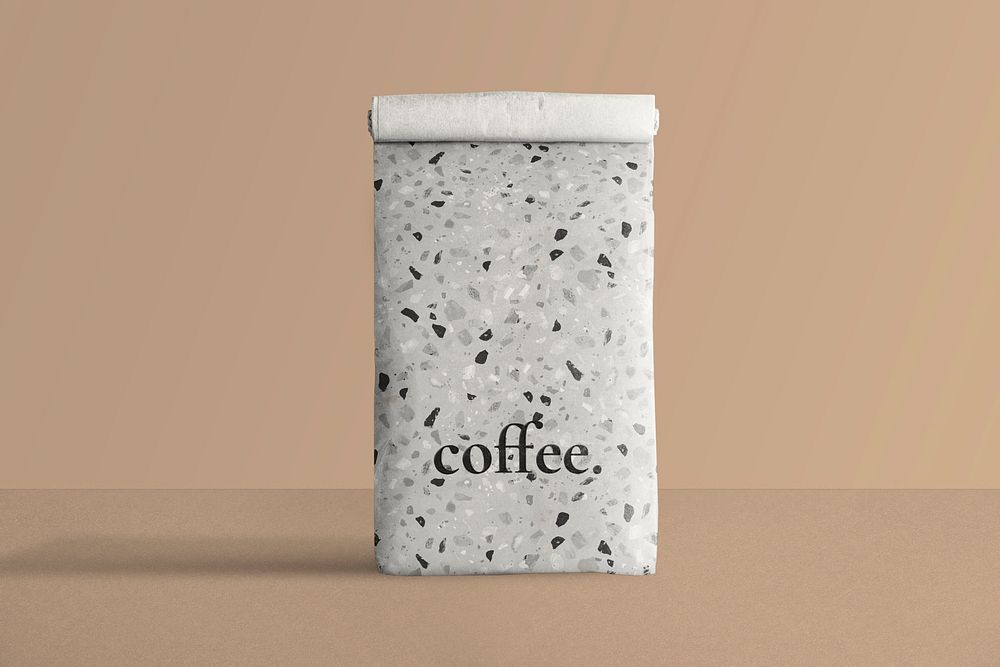 Paper bag mockup, reusable packaging, minimal terrazzo style, psd