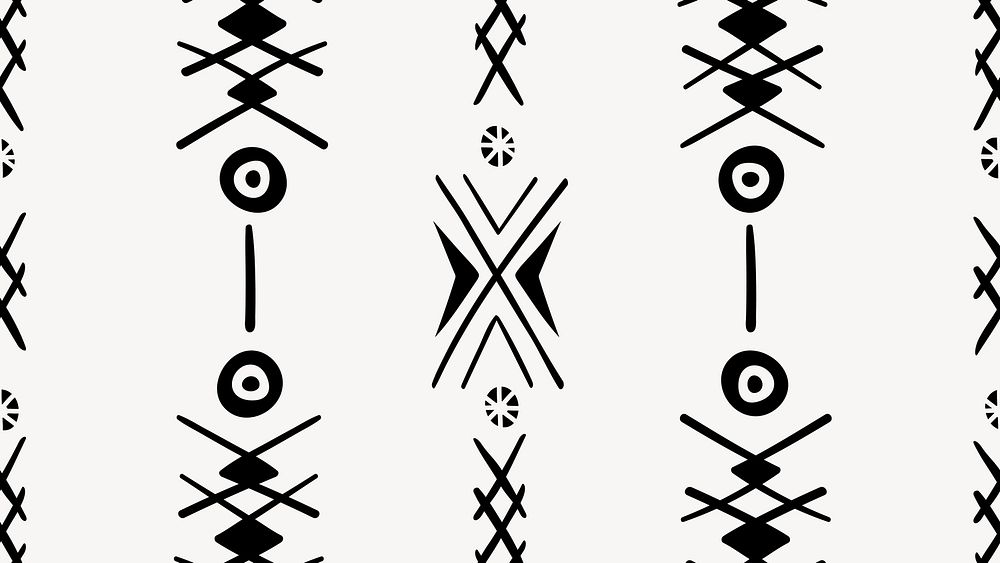 BW desktop wallpaper, aesthetic tribal aztec geometric pattern