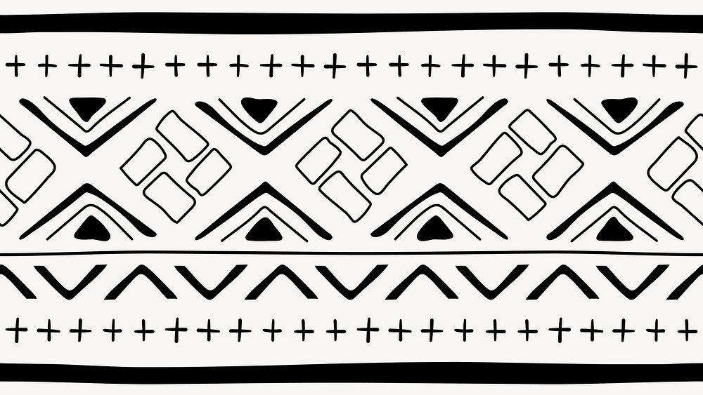 Ethnic desktop wallpaper, aesthetic aztec design, black and white geometric style