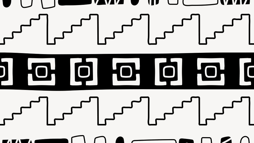 Aesthetic HD wallpaper, ethnic aztec pattern design, black and white geometric style