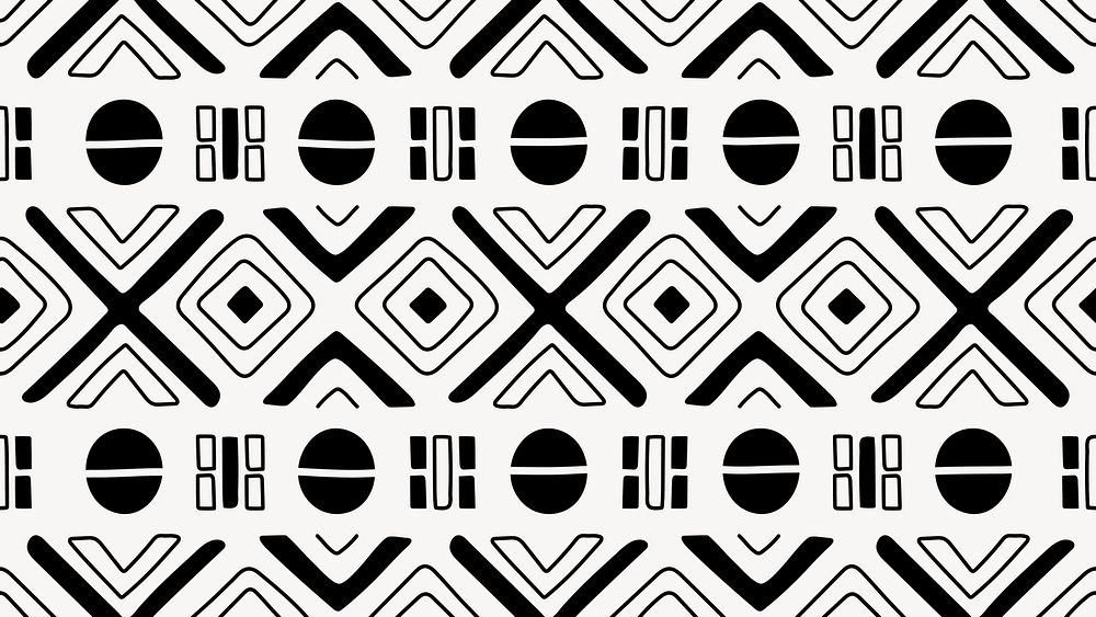 Pattern computer wallpaper, aesthetic tribal aztec design, black and white geometric style