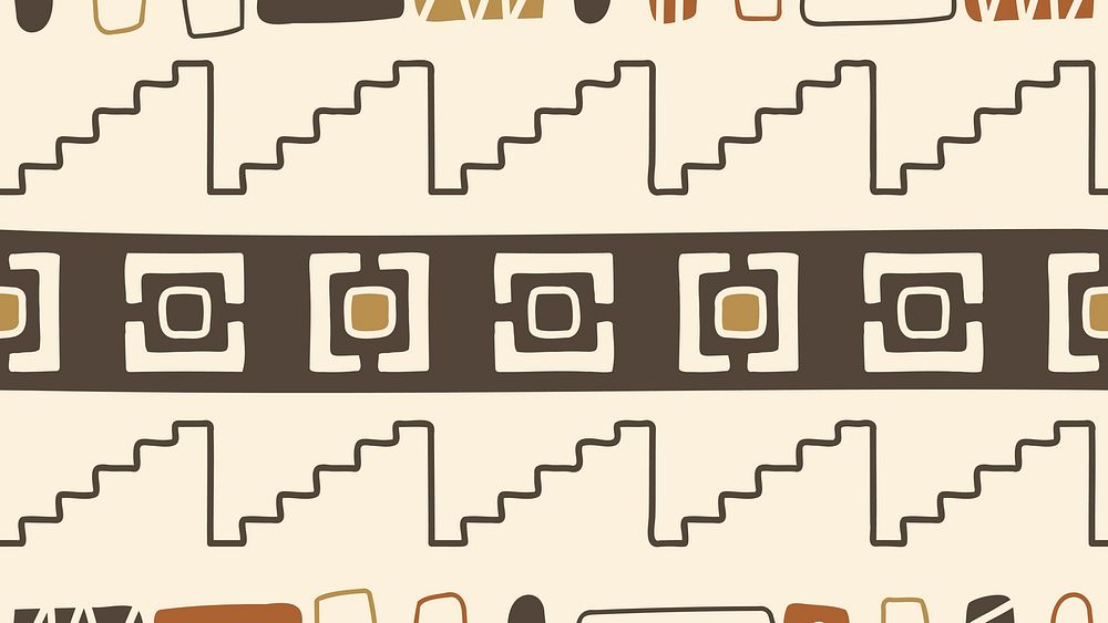 Beige computer wallpaper, aesthetic ethnic aztec geometric pattern
