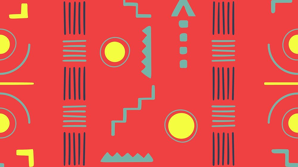 Aesthetic desktop wallpaper, tribal aztec pattern design, colorful geometric style