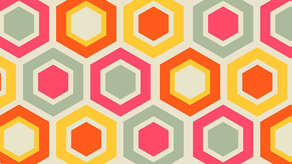 Retro colorful computer wallpaper, geometric honeycomb shape background