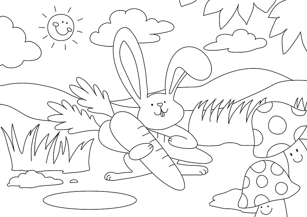 Easter bunny kids coloring page, blank printable design for children to color