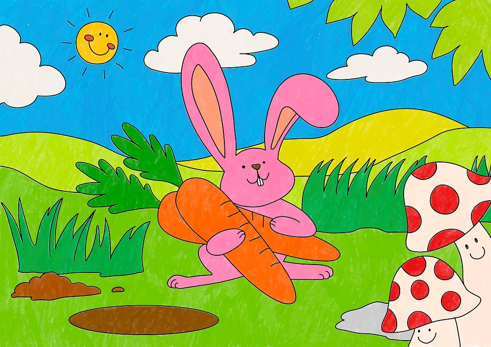 Easter rabbit illustration, editable kids coloring page vector